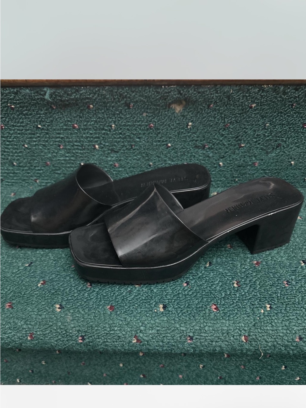 Steve Madden Black Platform Block Heel Slide Sandals